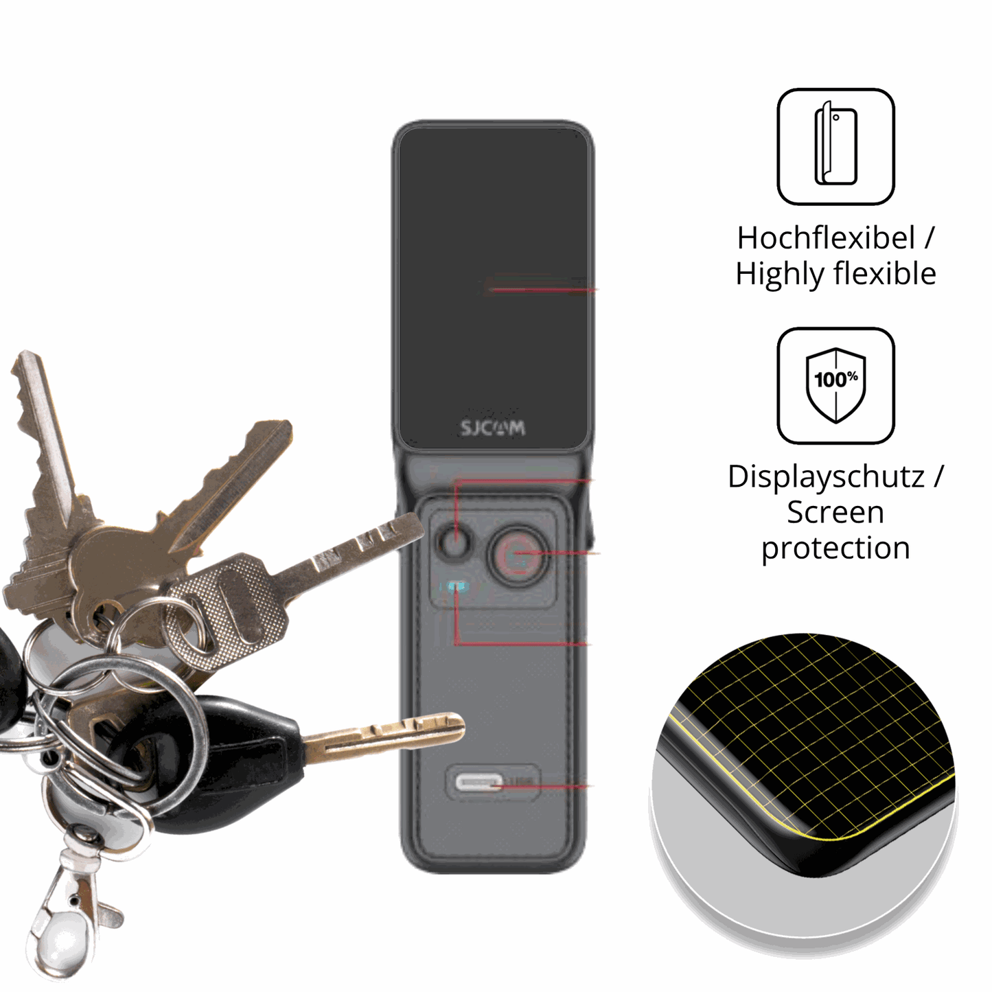 dipos Displayschutz für SJCAM C400, transparente Oberfläche, geringe Dicke und perfekte Passform