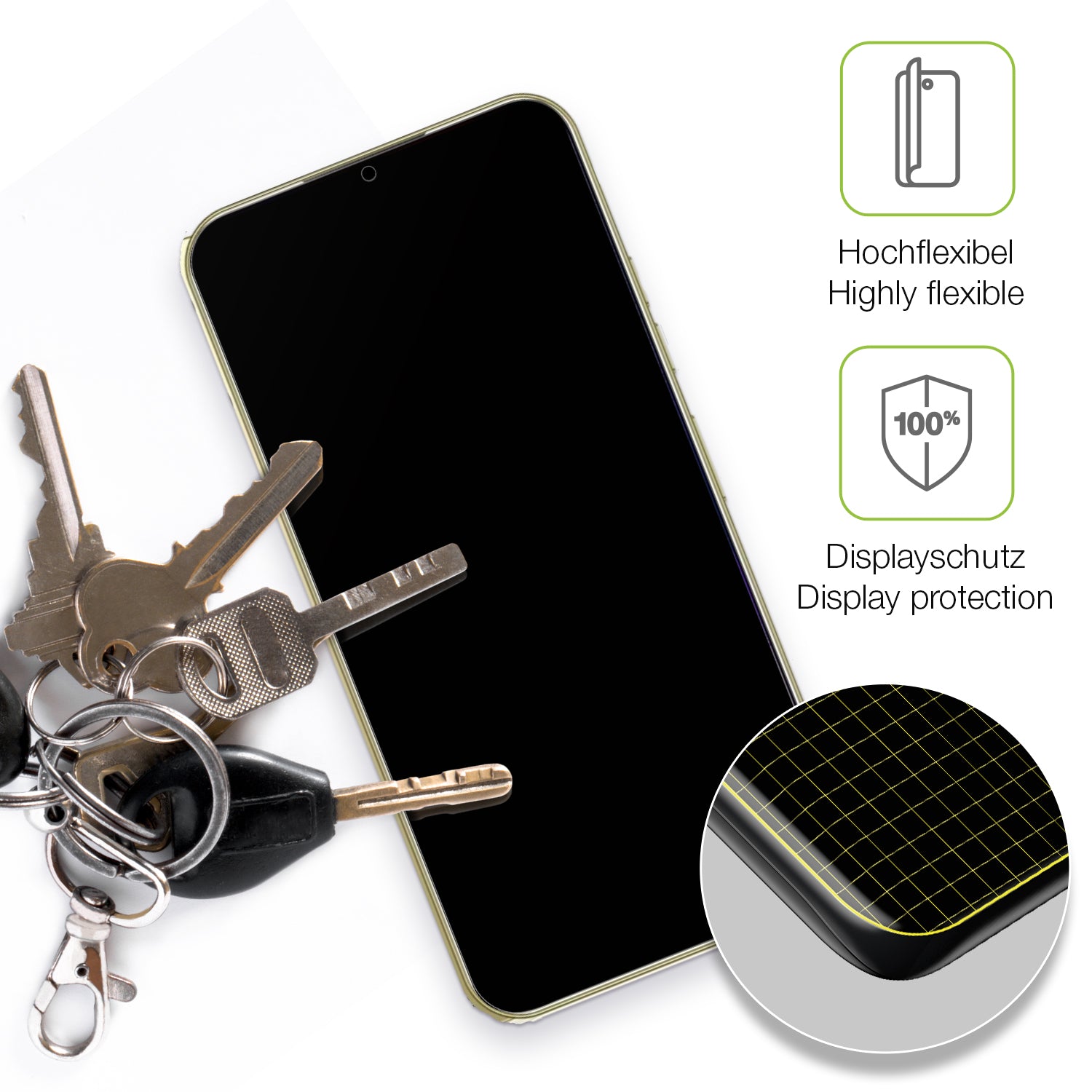 dipos Displayschutz für SnHey S23 Ultra, transparente Oberfläche, perfekte Passform auch für die Rundungen