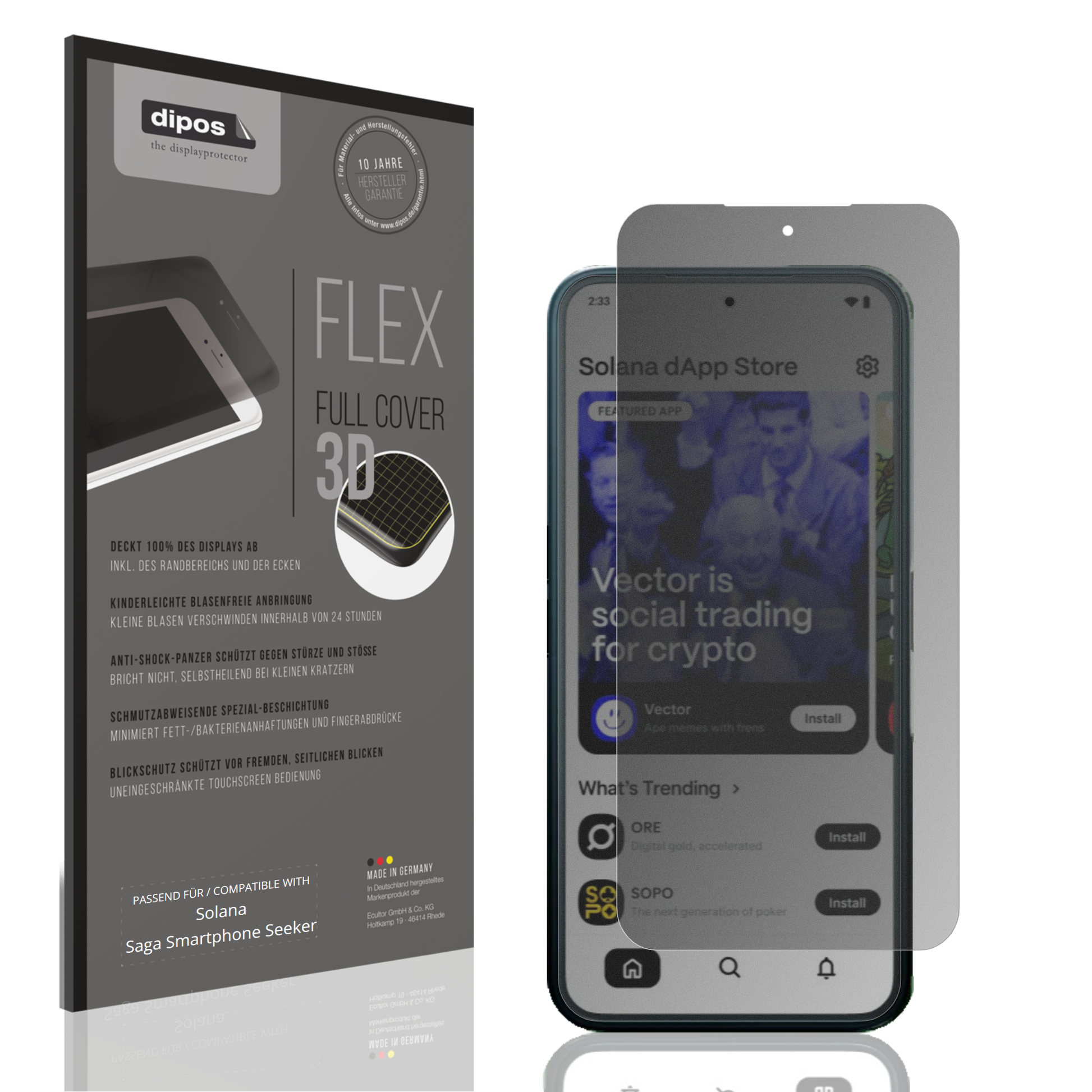 Blickschutzfolie von dipos passend für Solana Saga Smartphone Seeker, 100% Displayabdeckung und blasenfreie Montage