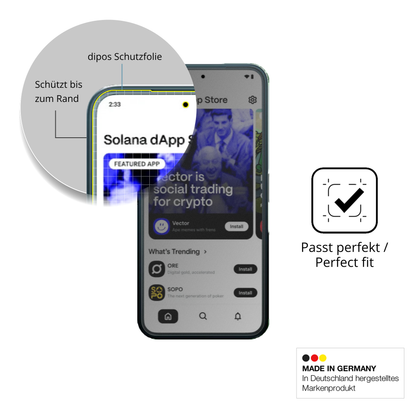 Schutz gegen Kratzer auf dem Solana Saga Smartphone Seeker Glas durch Schlüssel, Stöße gegen die Tischkante oder Stürze