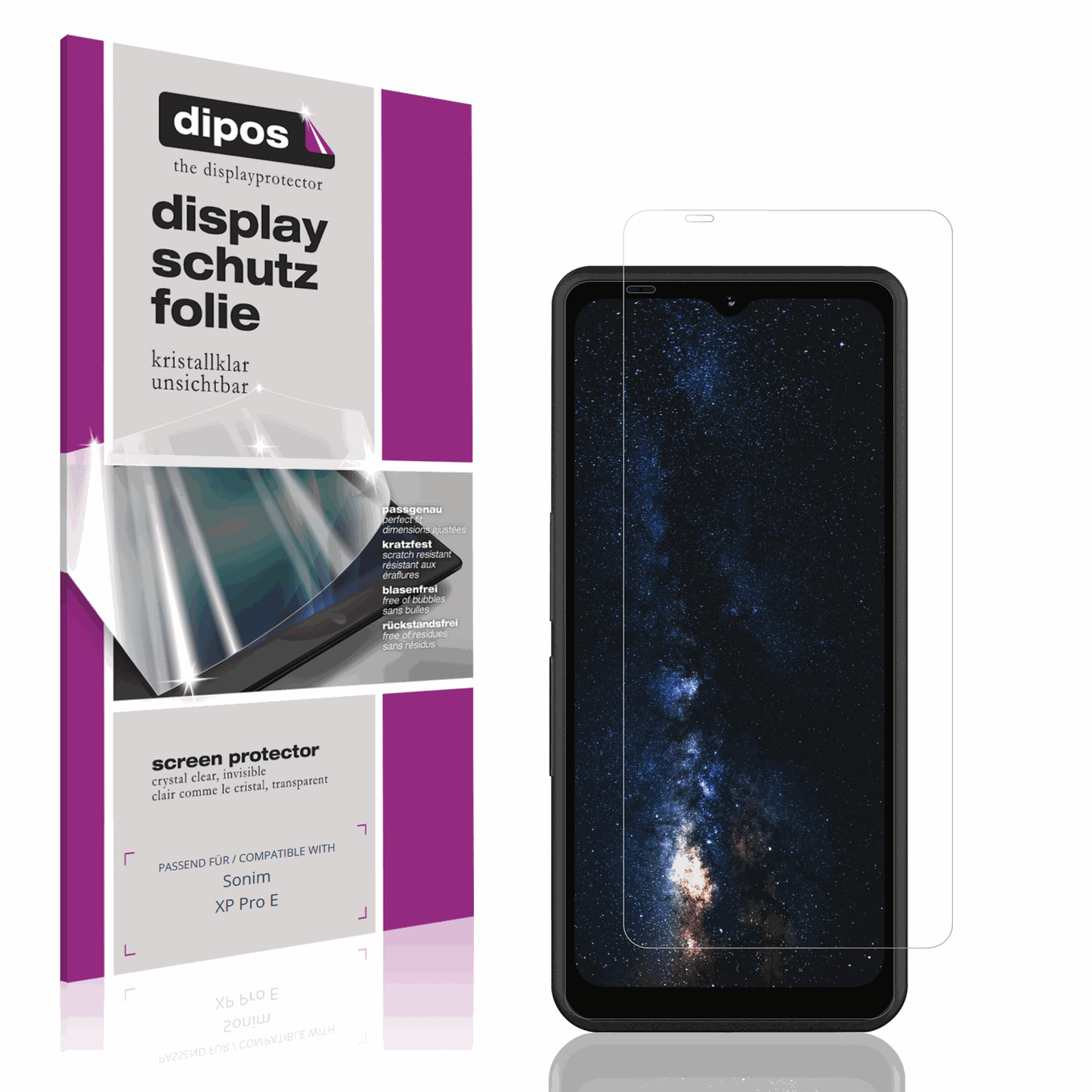 Klare Displayschutzfolie von dipos passend für Sonim XP Pro E, präziser Zuschnitt und blasenfrei montiert