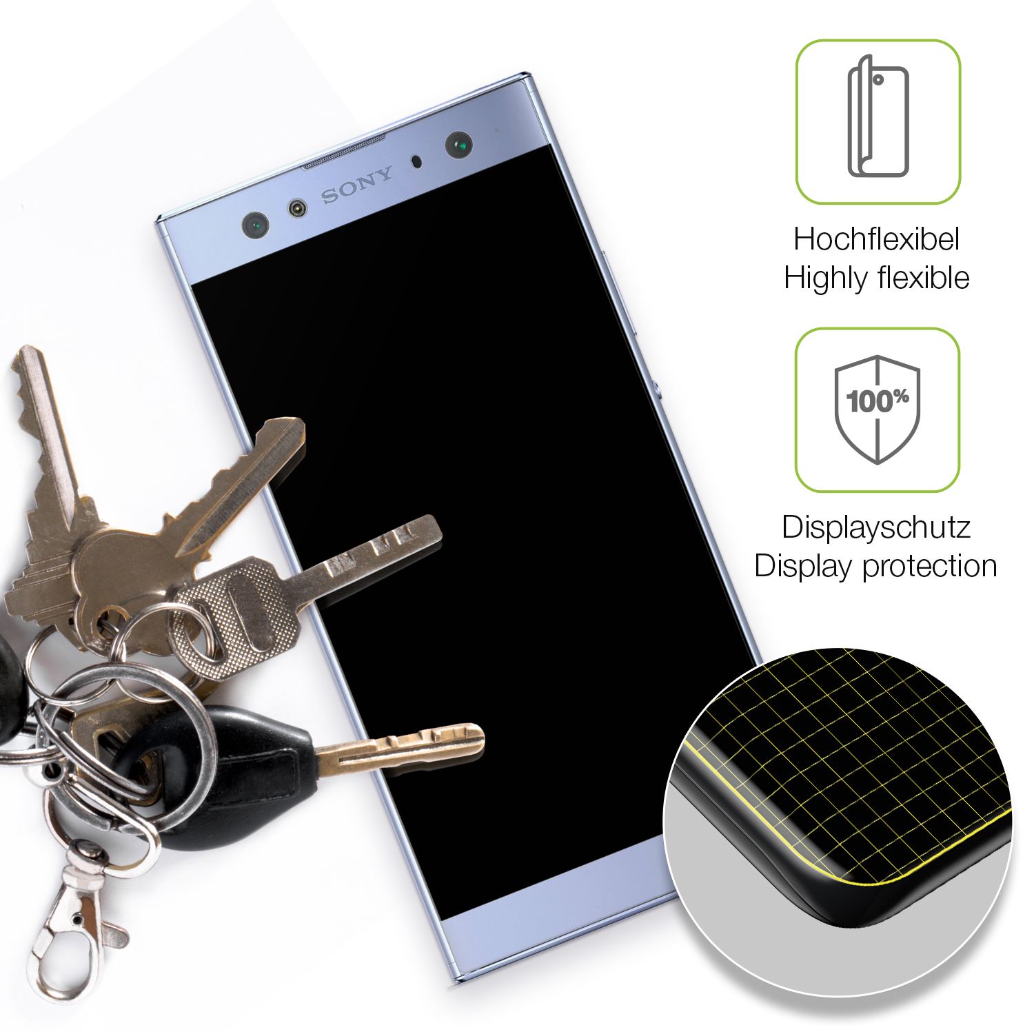 dipos Displayschutz für Sony Xperia XA2 Ultra, transparente Oberfläche, perfekte Passform auch für die Rundungen