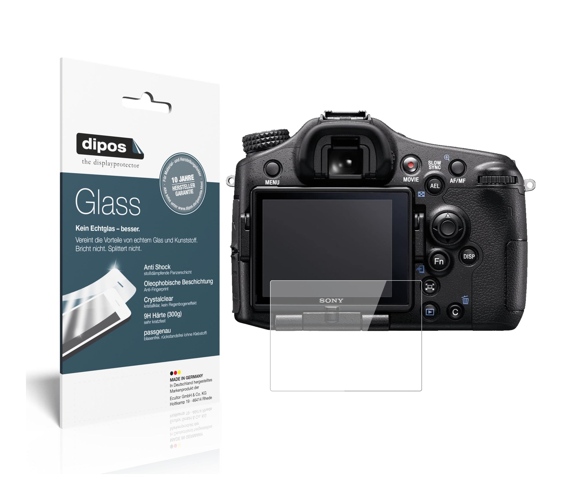 Klare Displayschutzfolie von dipos passend für Sony Alpha 77 II, 9H kratzfest und blasenfrei montiert