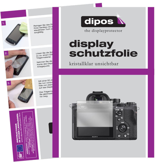 Klare Displayschutzfolie von dipos passend für Sony Alpha 7R II, präziser Zuschnitt und blasenfrei montiert