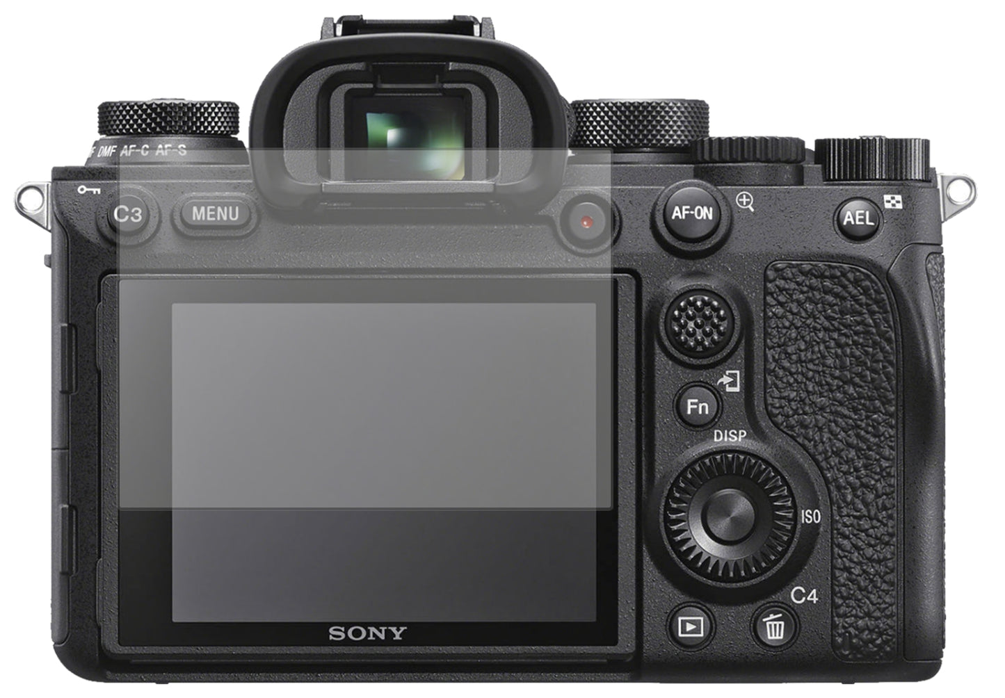 SonyAlpha 7S III mit aufgebrachter dipos Displayschutzfolie, die lästige Fingerabdrücke minimiert