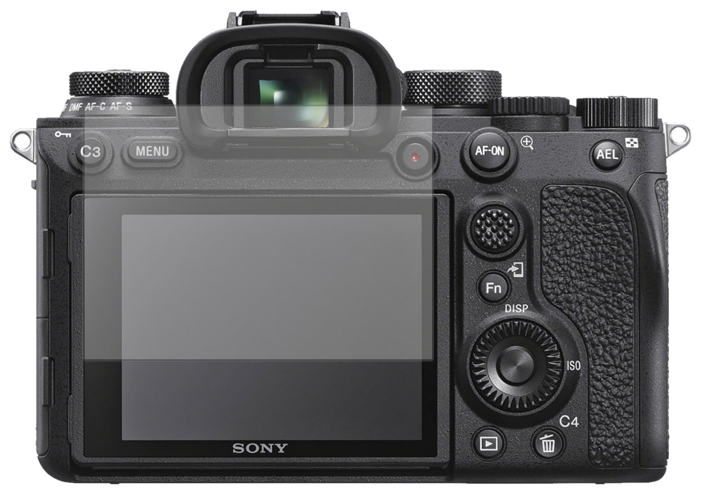 SonyAlpha 7S III mit aufgebrachter dipos Displayschutzfolie, die lästige Fingerabdrücke minimiert
