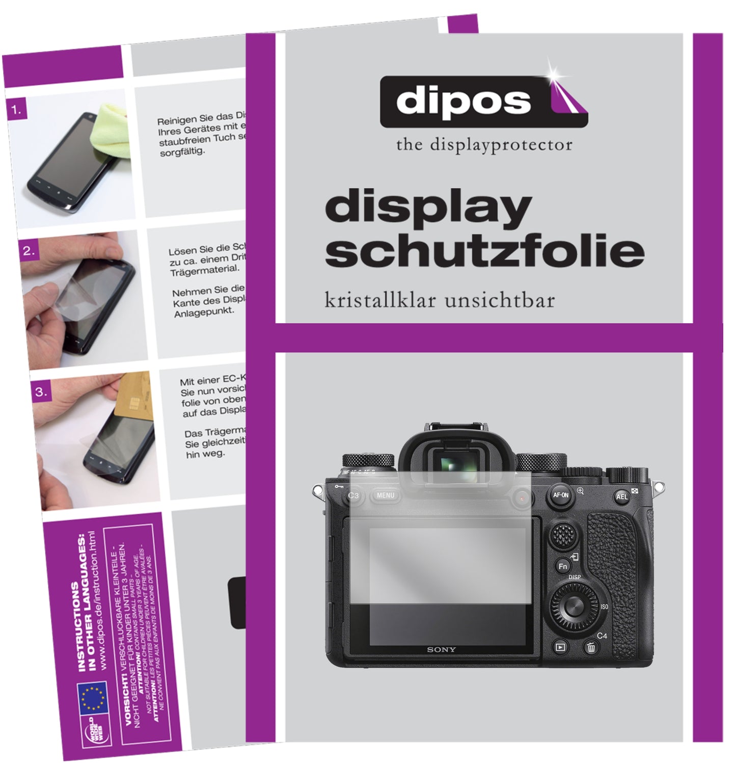Klare Displayschutzfolie von dipos passend für Sony Alpha 7R, präziser Zuschnitt und blasenfrei montiert