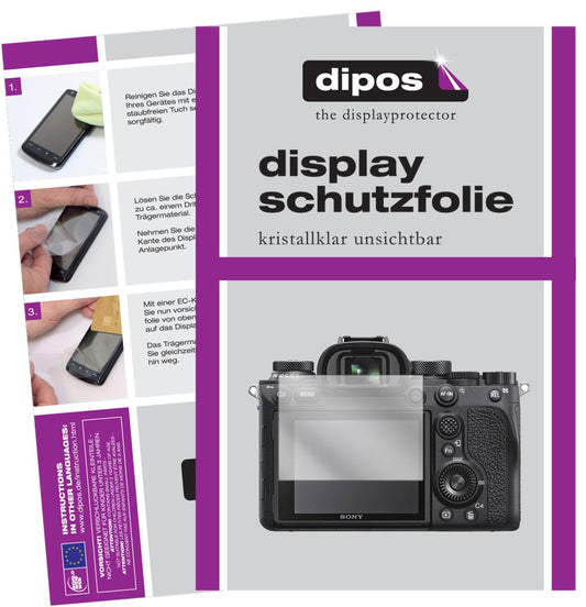 Klare Displayschutzfolie von dipos passend für Sony Alpha 7R, präziser Zuschnitt und blasenfrei montiert