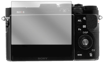 SonyCyber-Shot DSC-RX100 VII mit aufgebrachter dipos Displayschutzfolie, glasklare Darstellung ohne Einschränkungen
