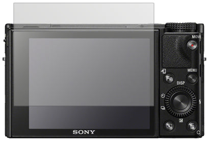 SonyCyber-Shot DSC-RX100 mit aufgebrachter dipos Displayschutzfolie, die lästige Fingerabdrücke minimiert