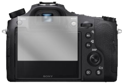SonyCyber-Shot DSC-RX10 IV mit aufgebrachter dipos Displayschutzfolie, glasklare Darstellung ohne Einschränkungen