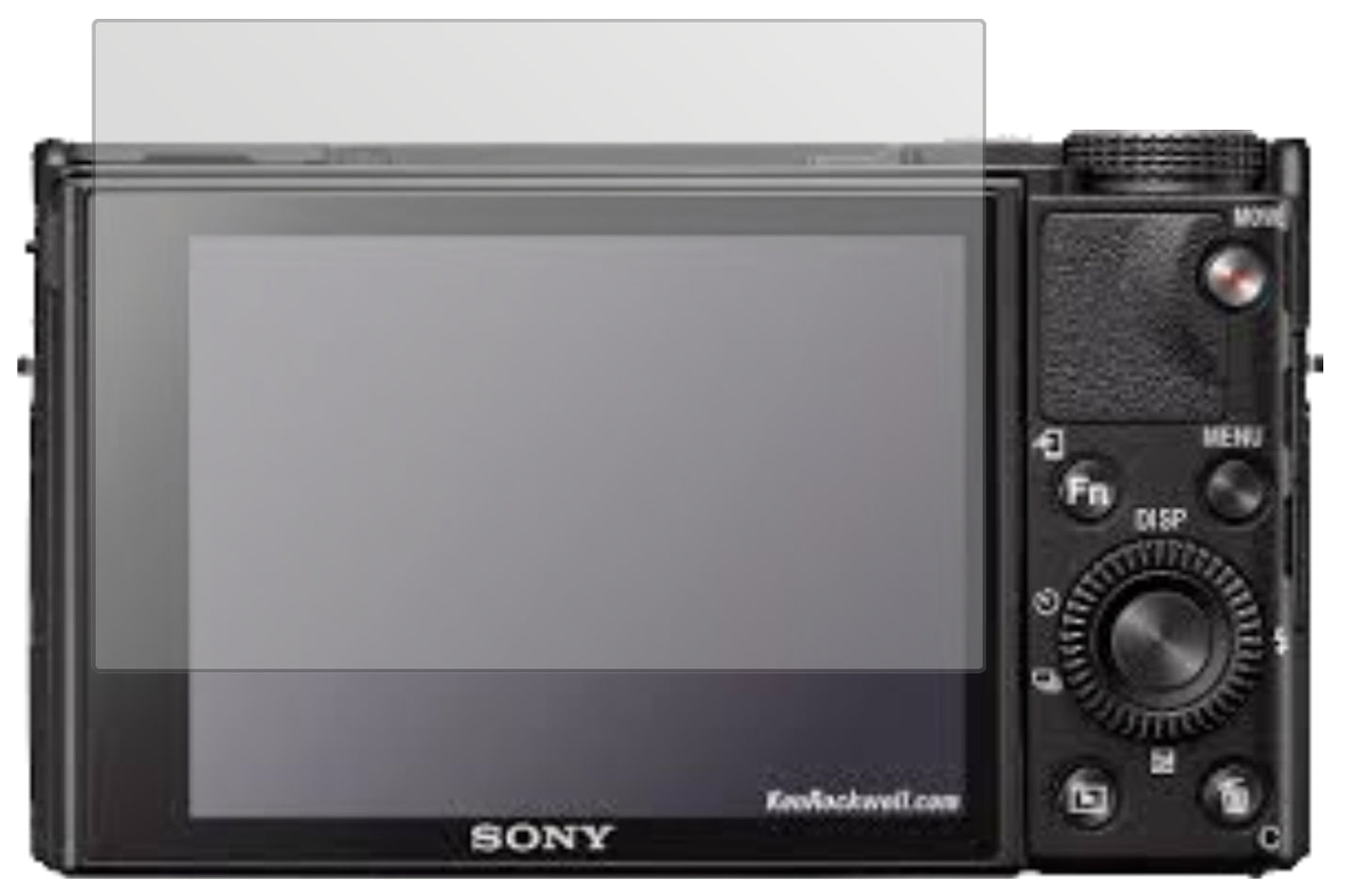 SonyRX100 VII mit aufgebrachter dipos Displayschutzfolie, die lästige Fingerabdrücke minimiert