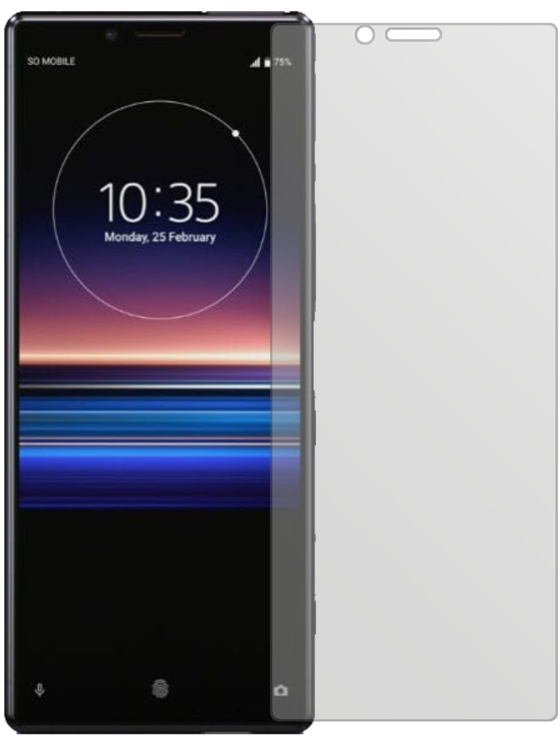 SonyXperia 1 mit aufgebrachter dipos Displayschutzfolie, die lästige Fingerabdrücke minimiert