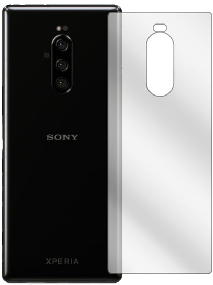 SonyXperia 1 Rückseite mit aufgebrachter dipos Displayschutzfolie, glasklare Darstellung ohne Einschränkungen