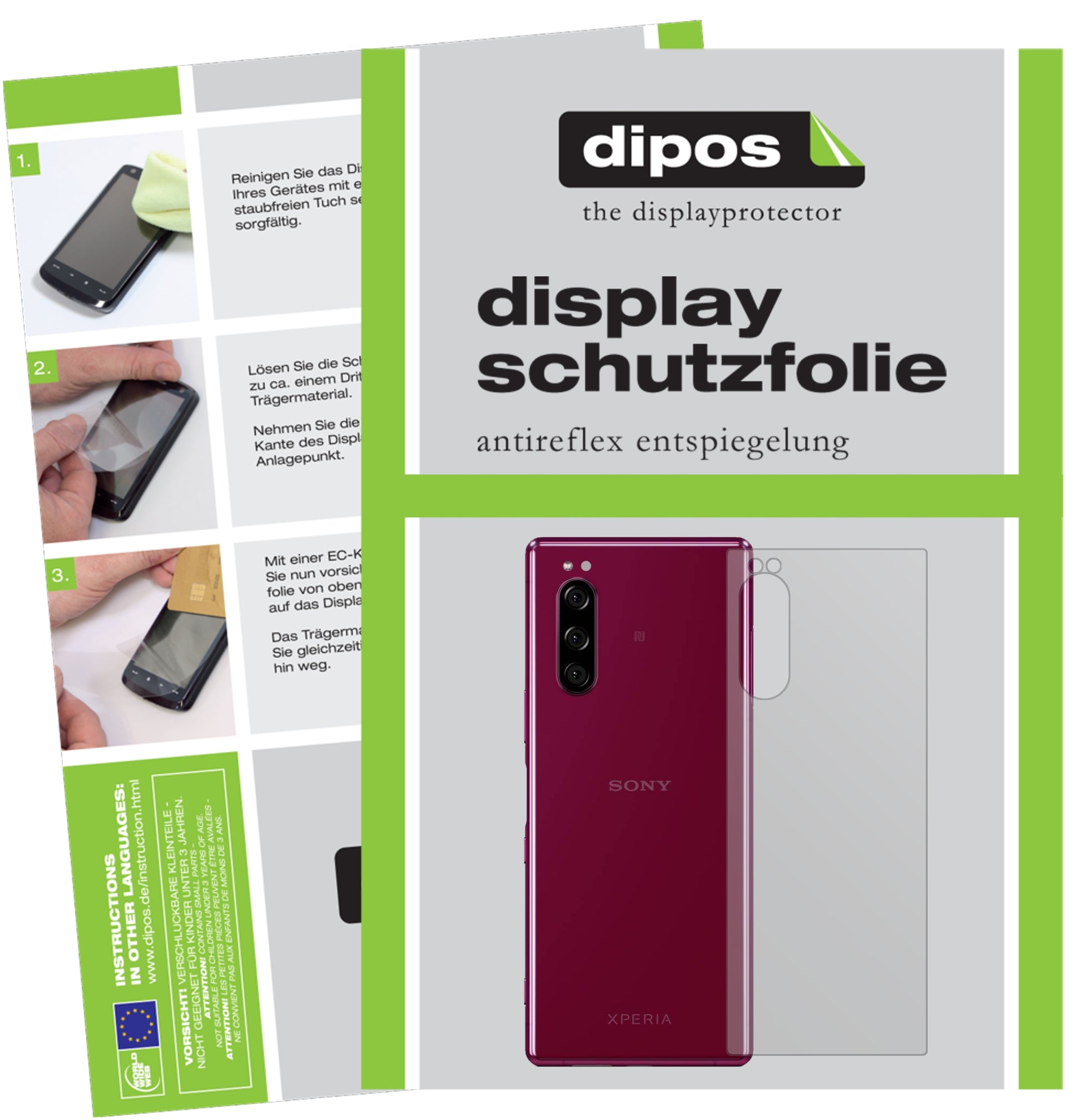 Matte Displayschutzfolie von dipos passend für Sony Xperia 5 Rückseite, präziser Zuschnitt und blasenfrei montiert