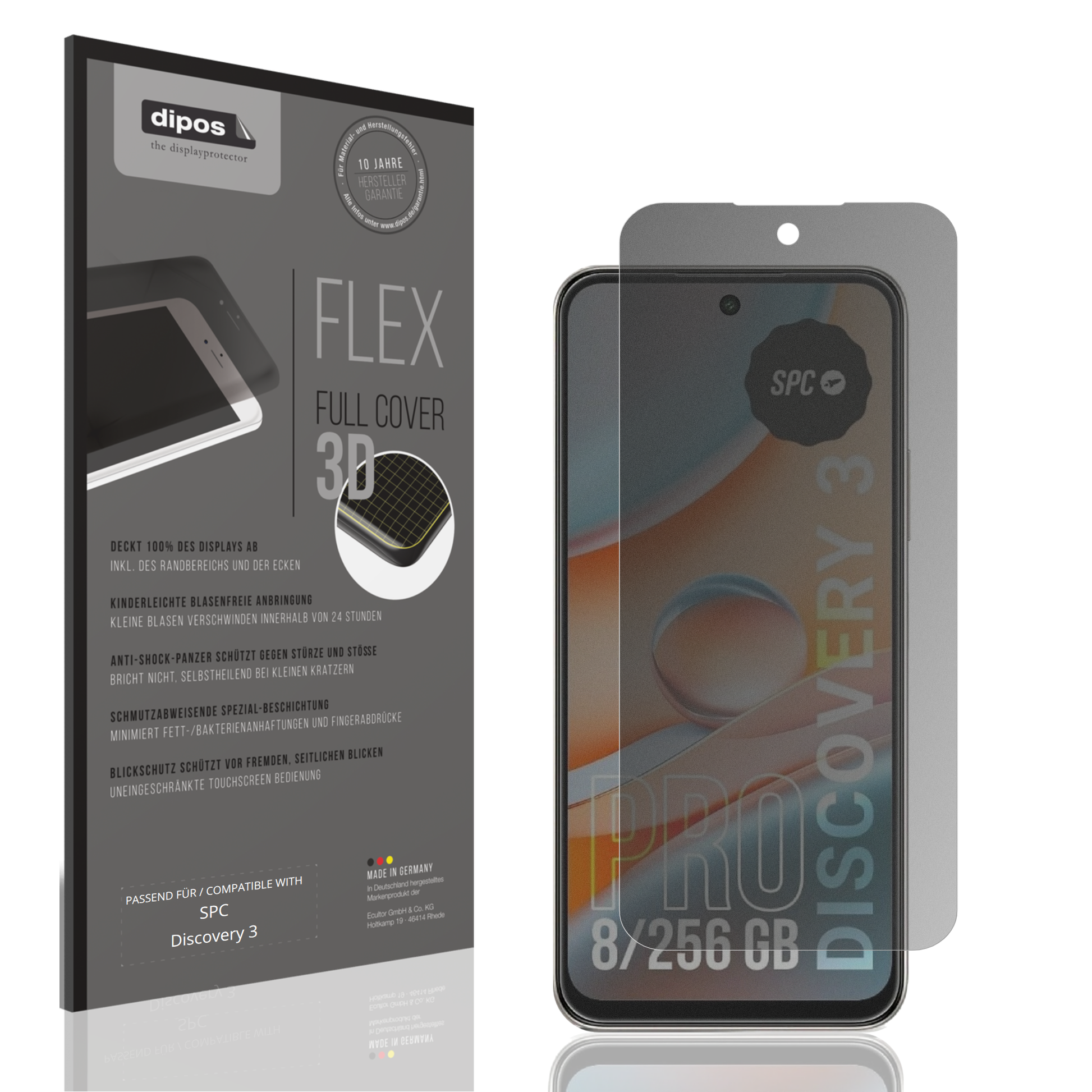 Blickschutzfolie von dipos passend für SPC Discovery 3, 100% Displayabdeckung und blasenfreie Montage