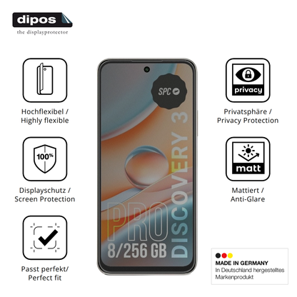 Flexible TPU-Folie passend zugeschnitten für SPC Discovery 3, mit Privatsphäre-Schutz durch Sichtschutz-Folie