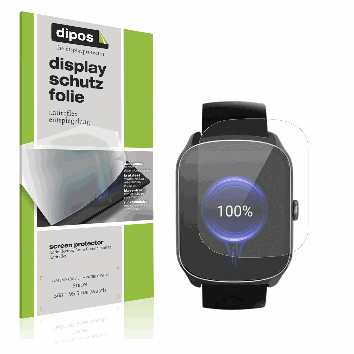 Matte Displayschutzfolie von dipos passend für steceis68 1.95 smartwatch, präziser Zuschnitt und blasenfrei montiert