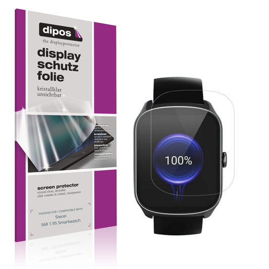 Klare Displayschutzfolie von dipos passend für steceis68 1.95 smartwatch, präziser Zuschnitt und blasenfrei montiert