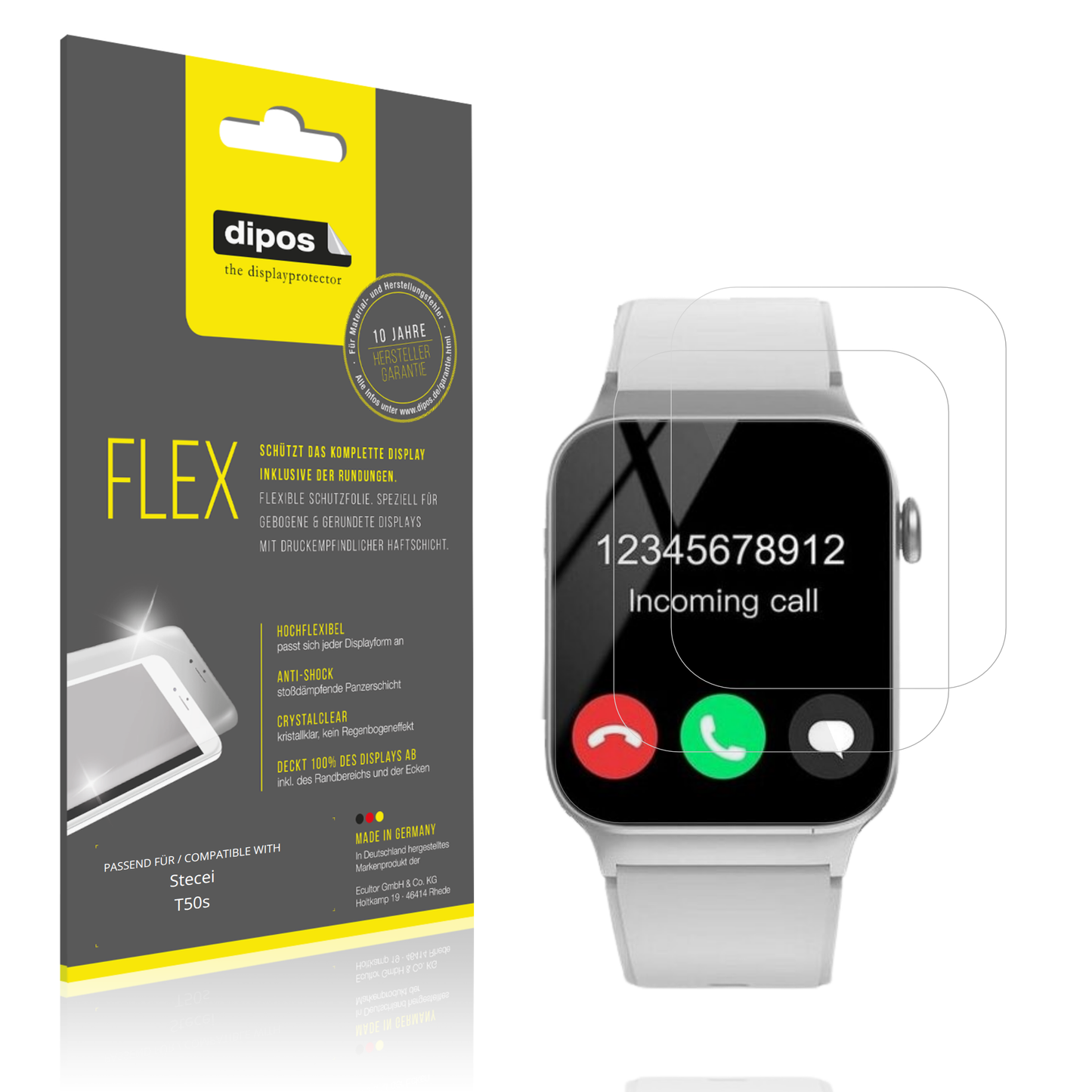 Klare Displayschutzfolie von dipos passend für Stecei T50s, 100% Displayabdeckung und blasenfreie Montage