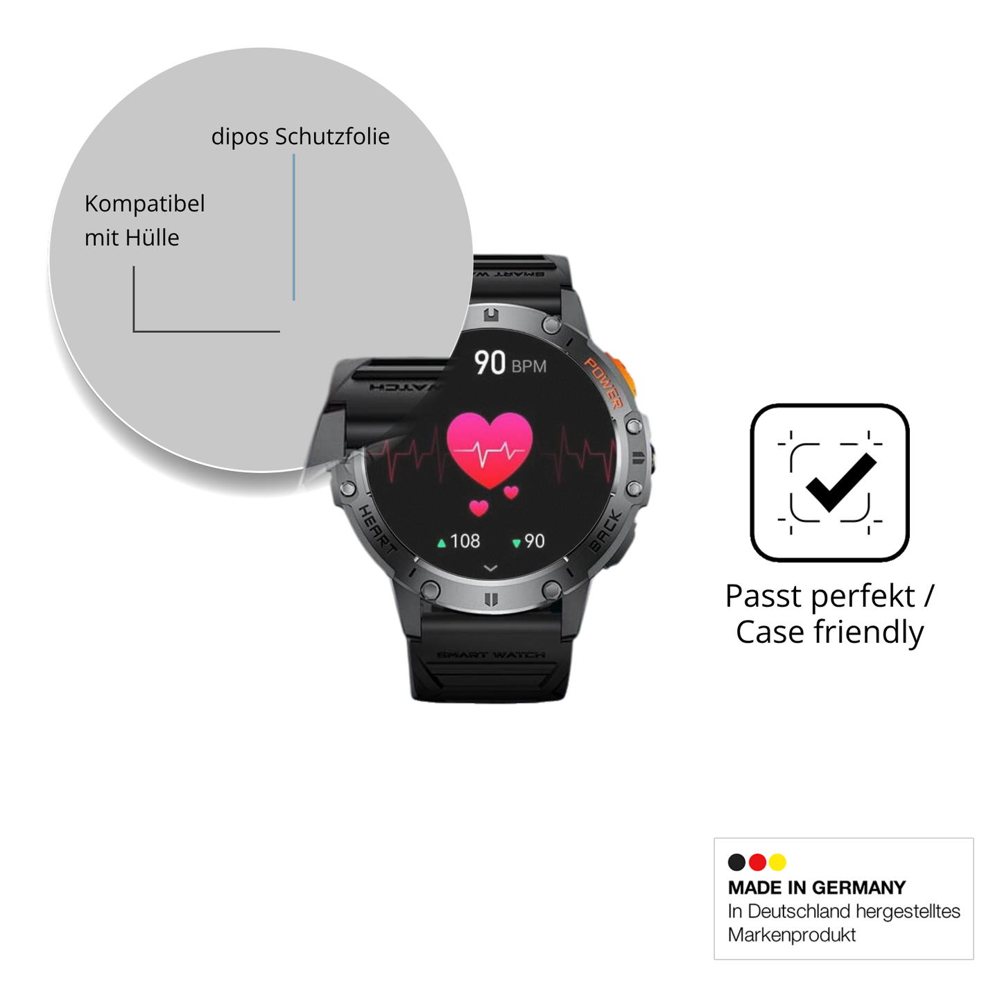 Schutzfolie mit optimaler Passform, zur Verwendung mit Hüllen geeignet