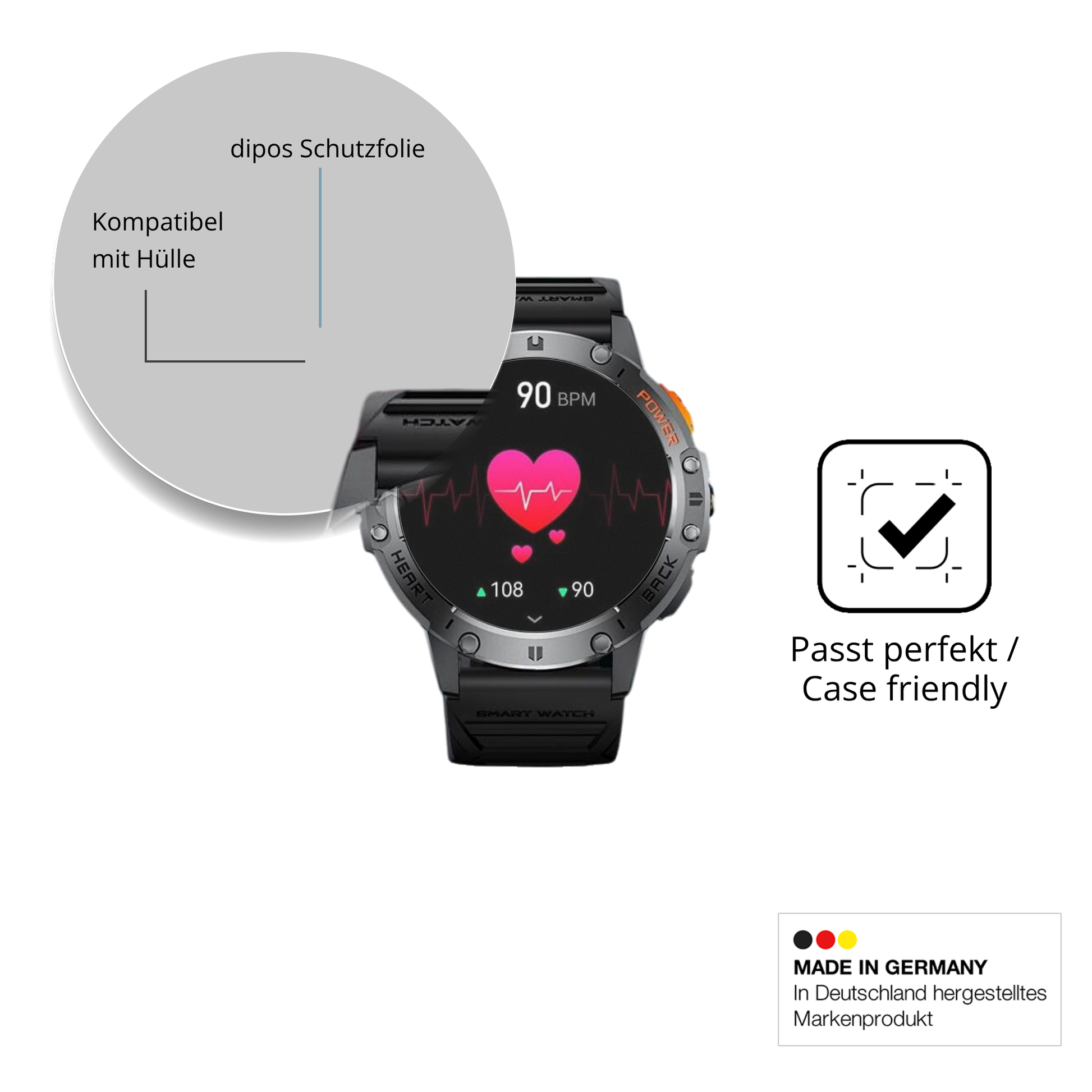 Schutzfolie mit optimaler Passform, zur Verwendung mit Hüllen geeignet
