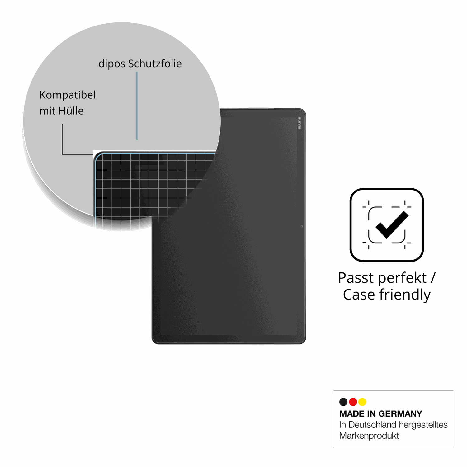 Schutzfolie mit optimaler Passform, zur Verwendung mit Hüllen geeignet