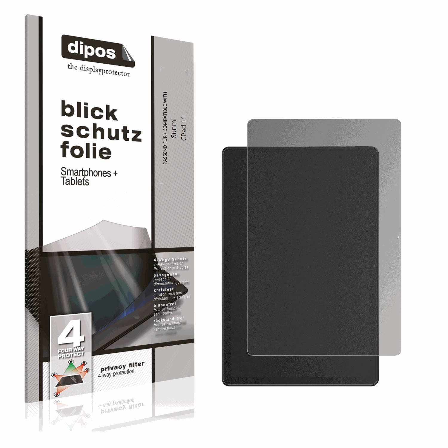 Blickschutzfolie von dipos passend für Sunmi CPad 11, präziser Zuschnitt und blasenfrei montiert