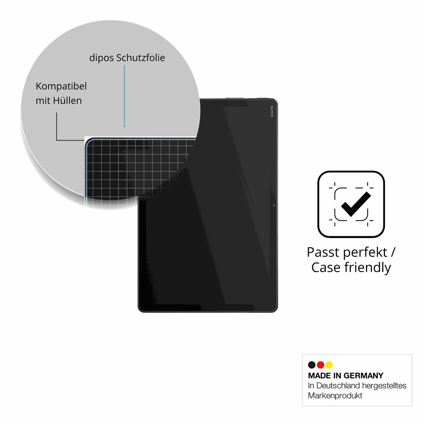 Schutzfolie mit optimaler Passform, zur Verwendung mit Hüllen geeignet