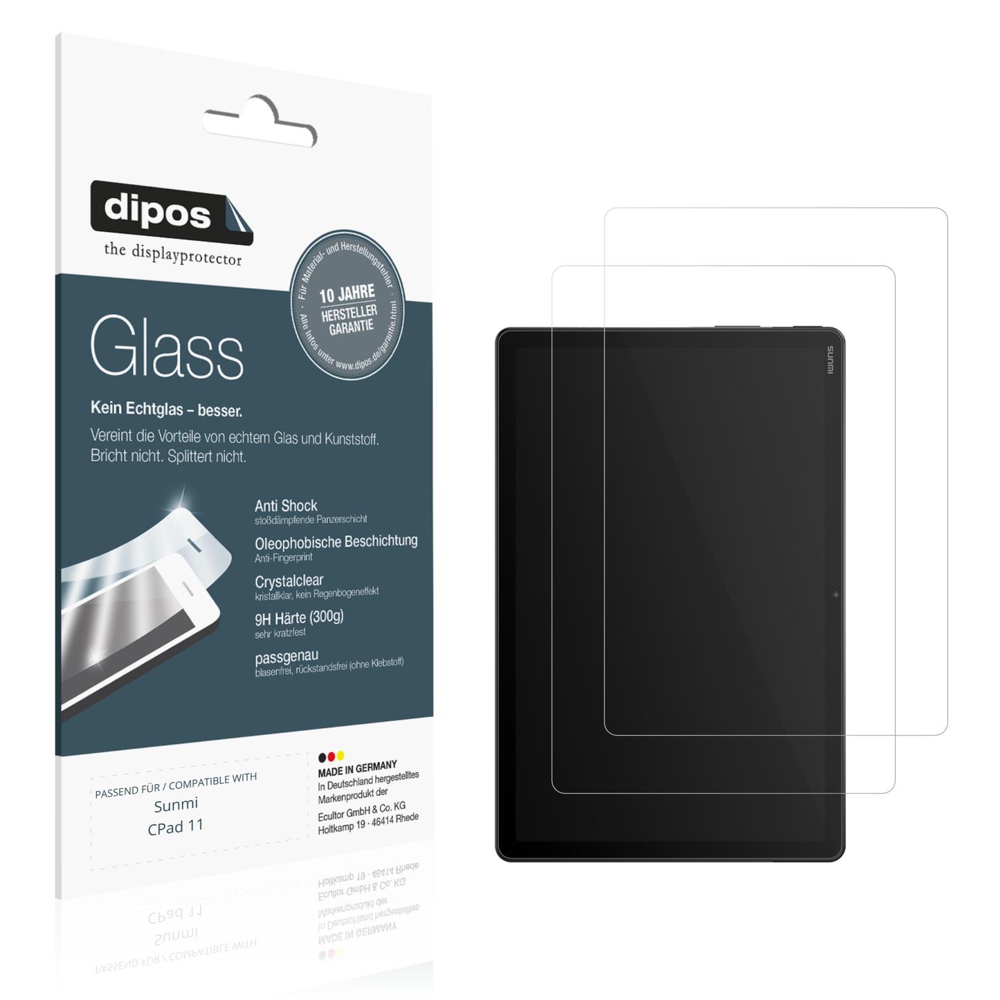 Klare Displayschutzfolie von dipos passend für Sunmi CPad 11, 9H kratzfest und blasenfrei montiert