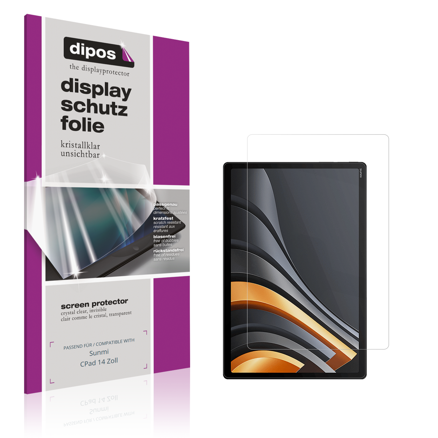 Klare Displayschutzfolie von dipos passend für Sunmi CPad 14 Zoll, präziser Zuschnitt und blasenfrei montiert