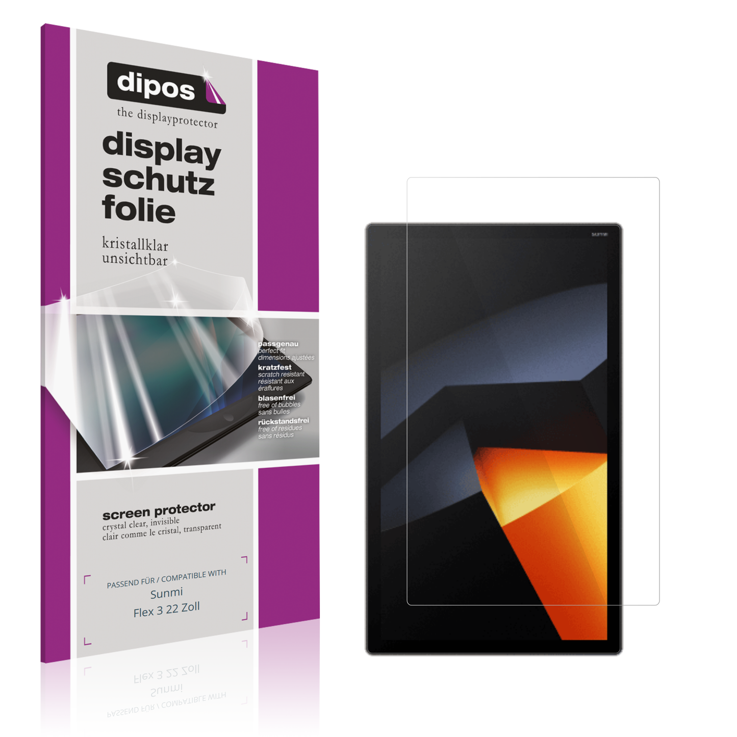 Klare Displayschutzfolie von dipos passend für Sunmi Flex 3 22 Zoll, präziser Zuschnitt und blasenfrei montiert