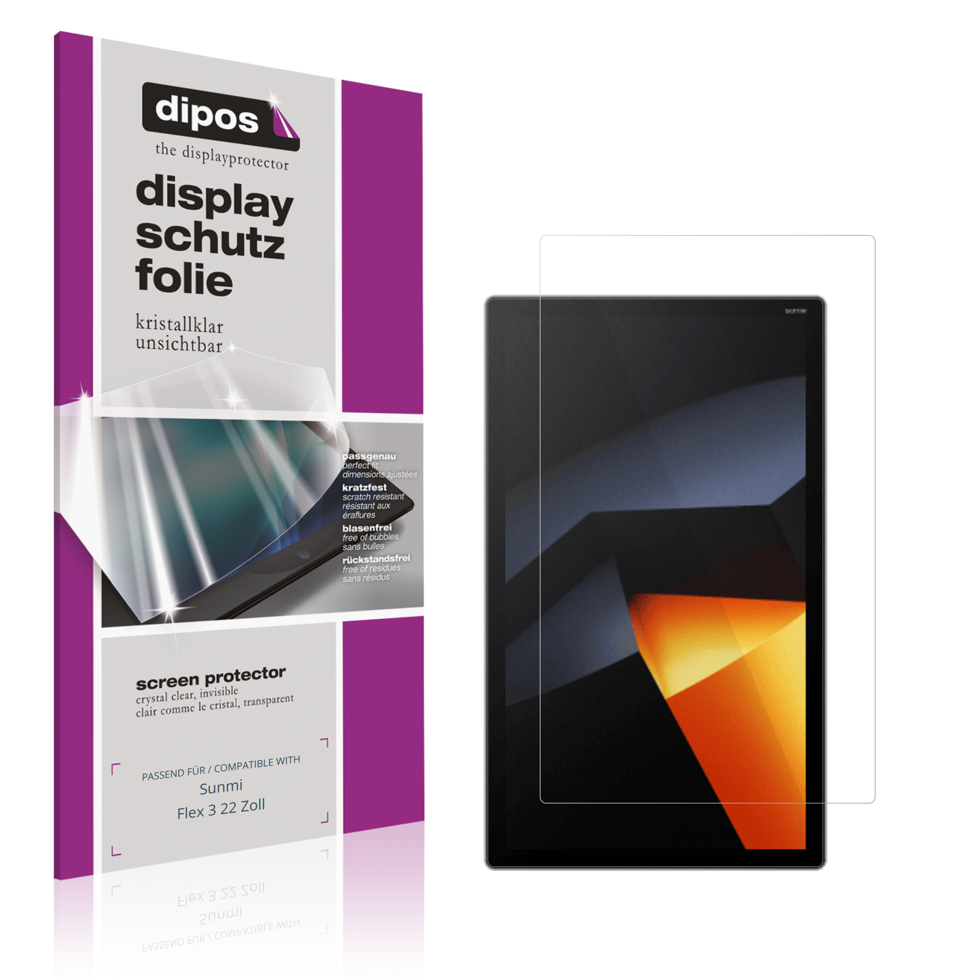 Klare Displayschutzfolie von dipos passend für Sunmi Flex 3 22 Zoll, präziser Zuschnitt und blasenfrei montiert