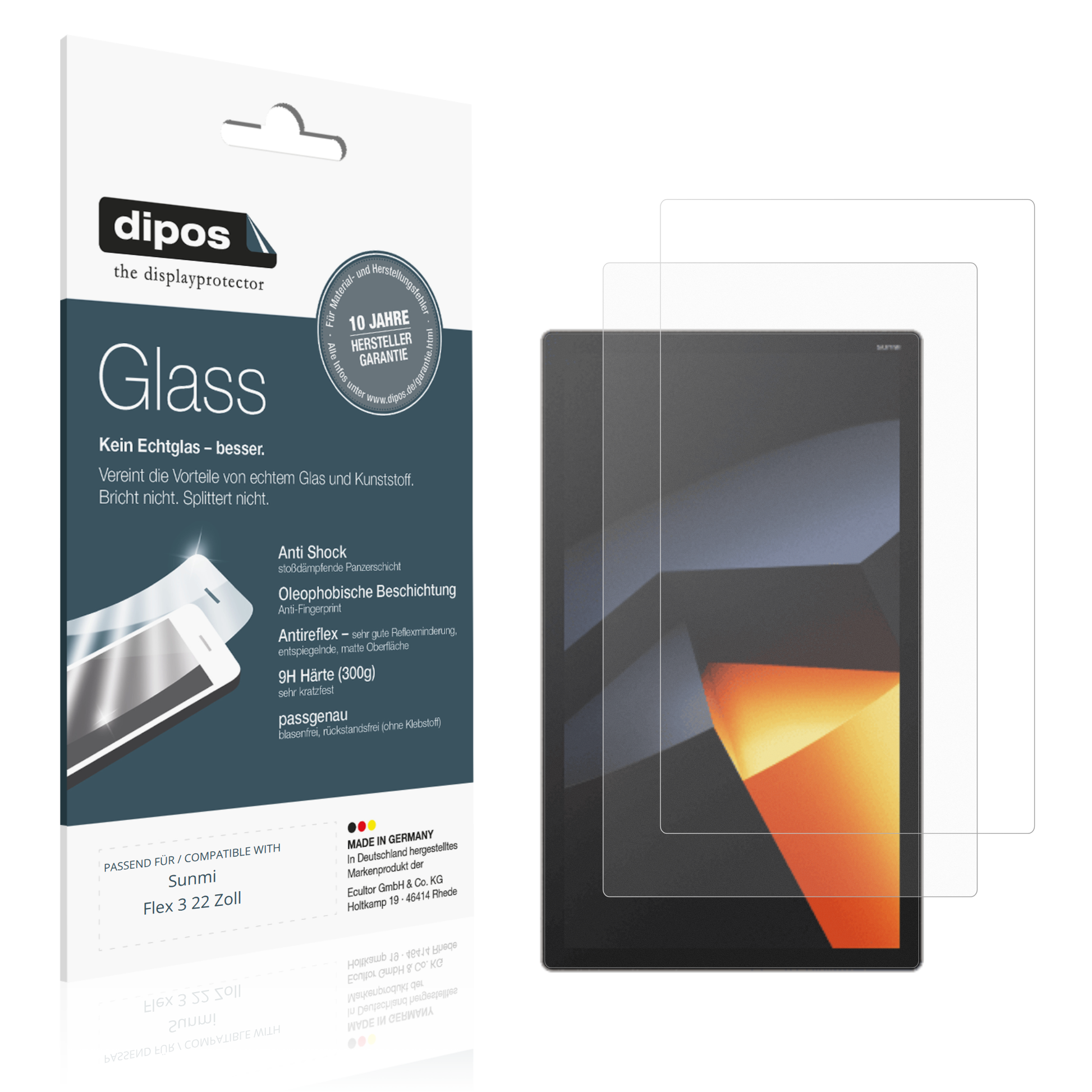 Matte Displayschutzfolie von dipos passend für Sunmi Flex 3 22 Zoll, 9H kratzfest und blasenfrei montiert