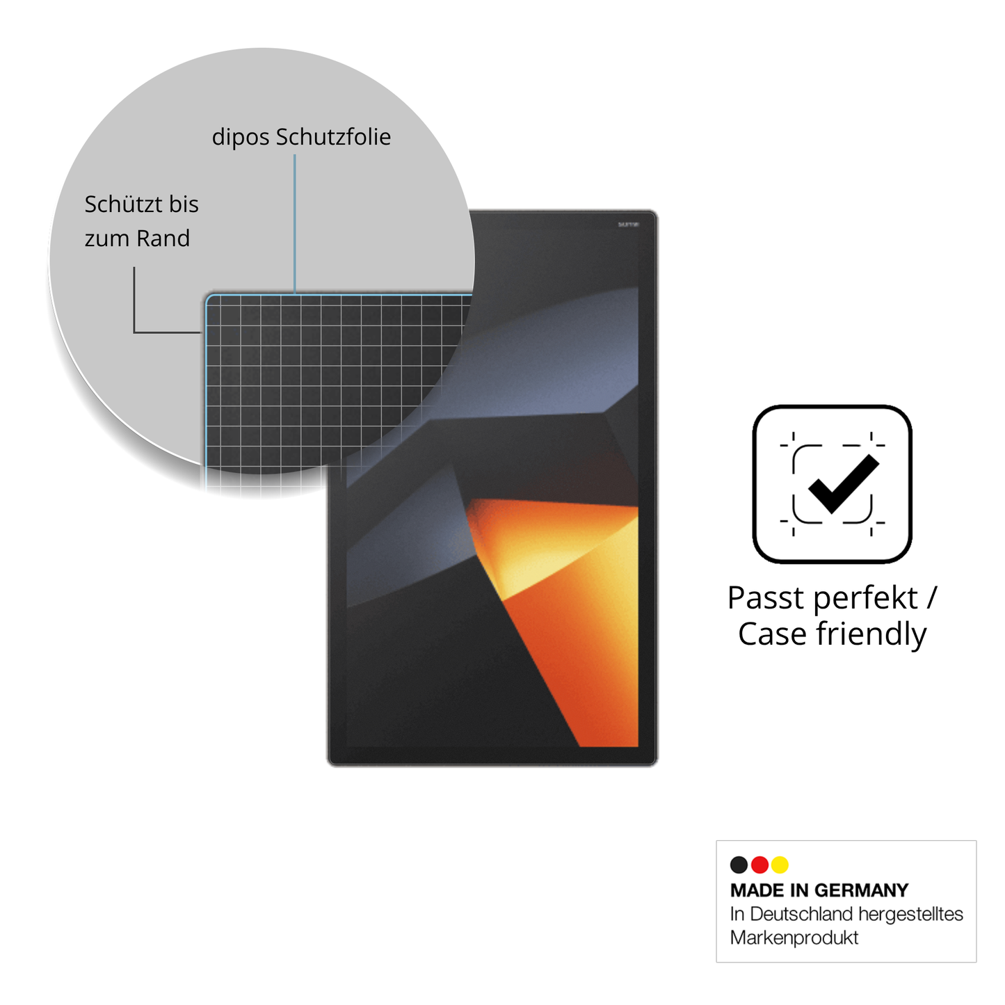 Schutzglasfolie mit optimaler Passform, zur Verwendung mit Hüllen geeignet