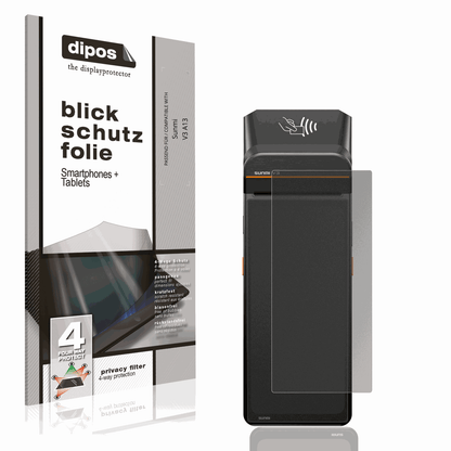 Blickschutzfolie von dipos passend für Sunmi V3 A13, präziser Zuschnitt und blasenfrei montiert