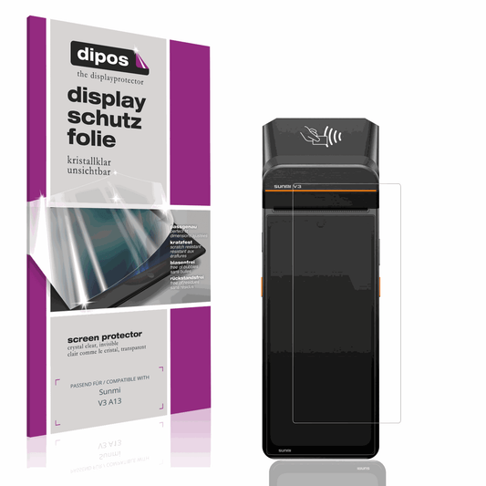 Klare Displayschutzfolie von dipos passend für Sunmi V3 A13, präziser Zuschnitt und blasenfrei montiert