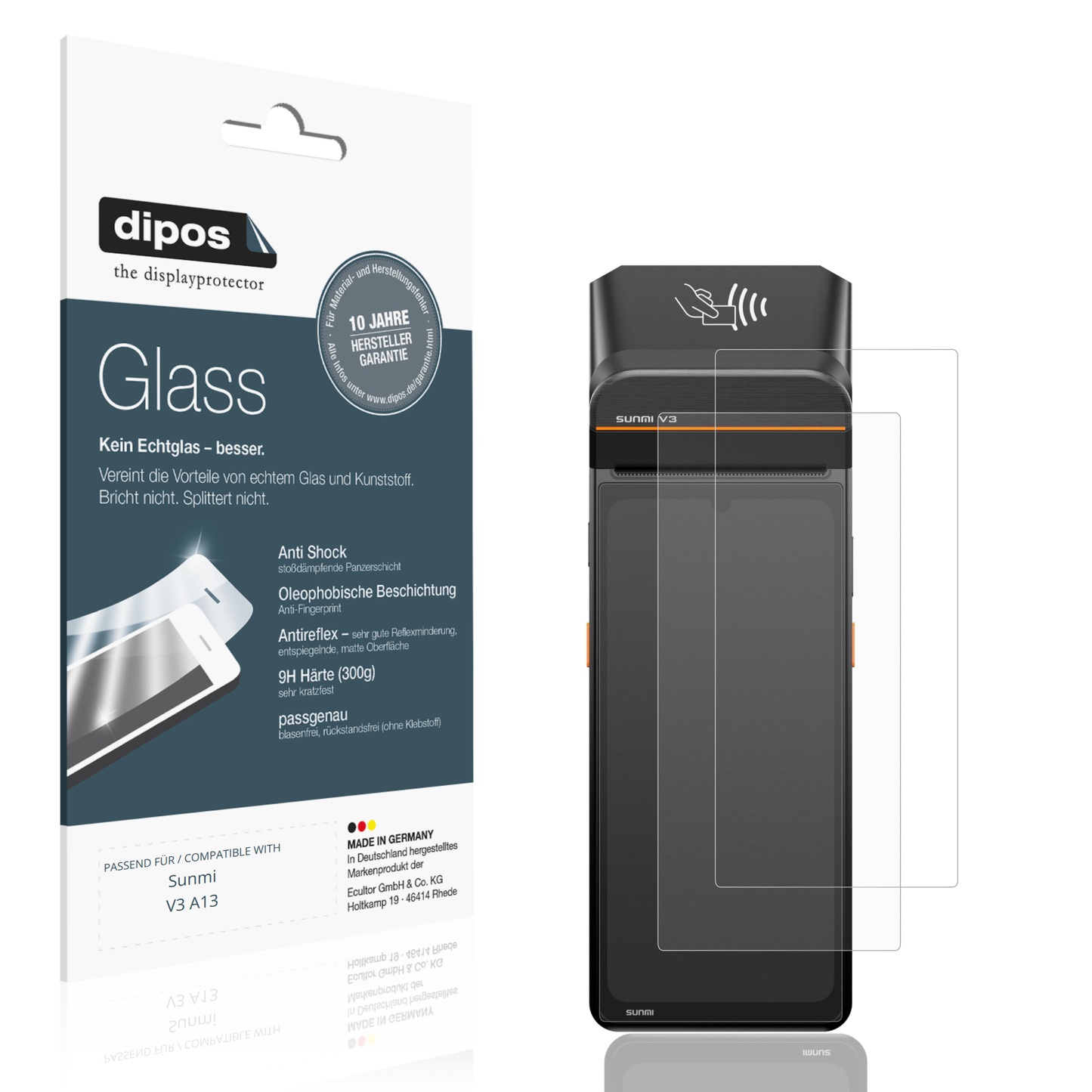 Matte Displayschutzfolie von dipos passend für Sunmi V3 A13, 9H kratzfest und blasenfrei montiert