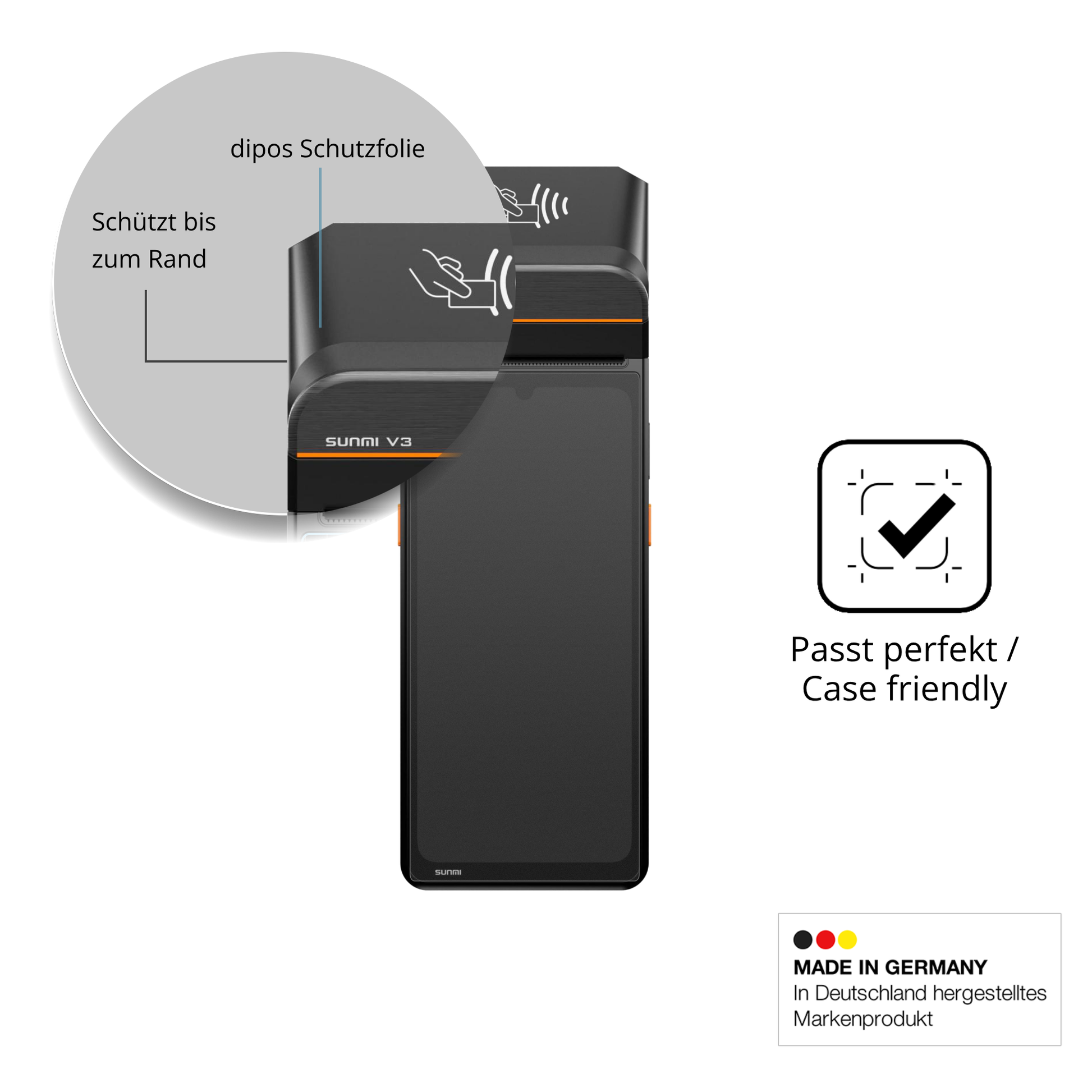 Schutzglasfolie mit optimaler Passform, zur Verwendung mit Hüllen geeignet
