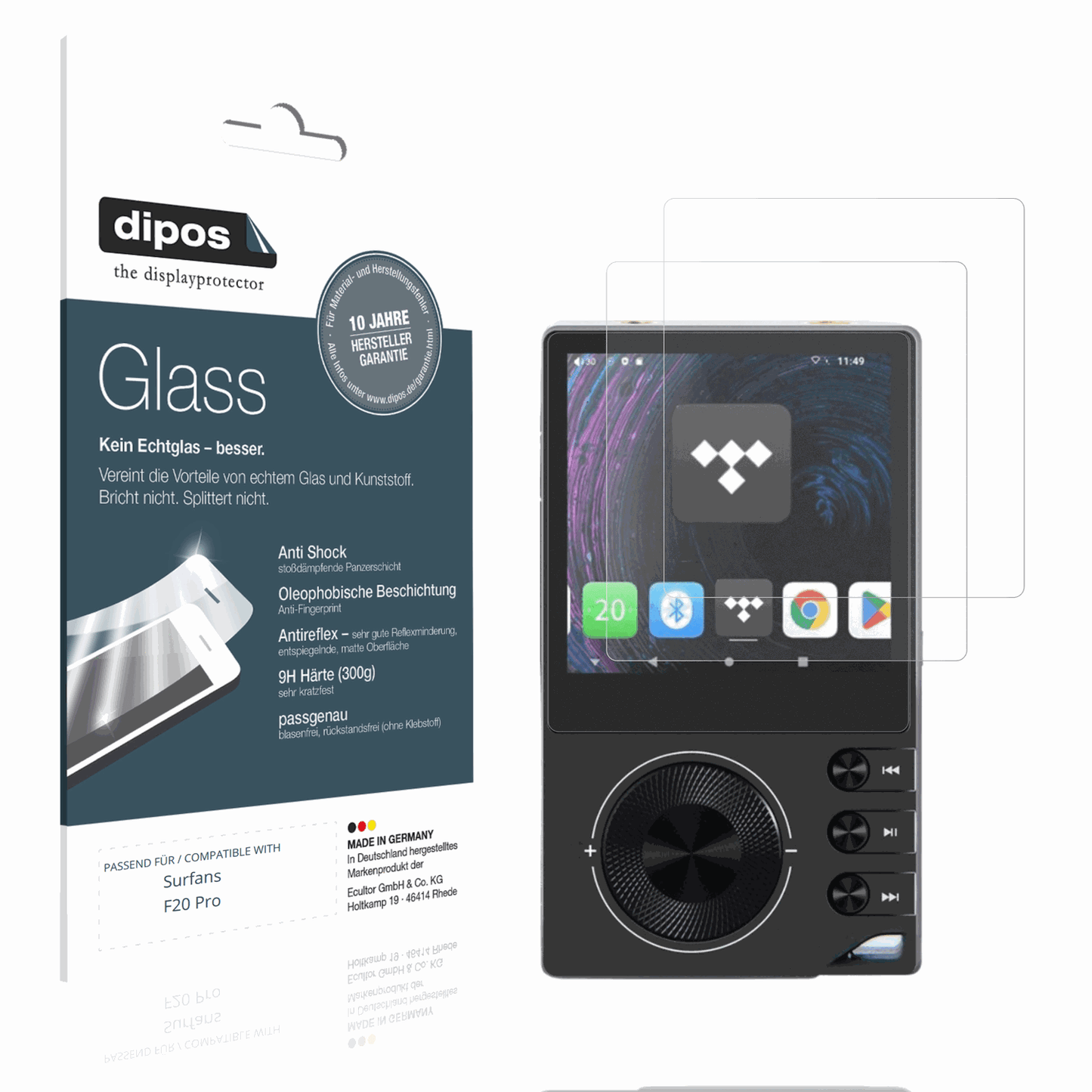 Matte Displayschutzfolie von dipos passend für Surfans F20 Pro, 9H kratzfest und blasenfrei montiert