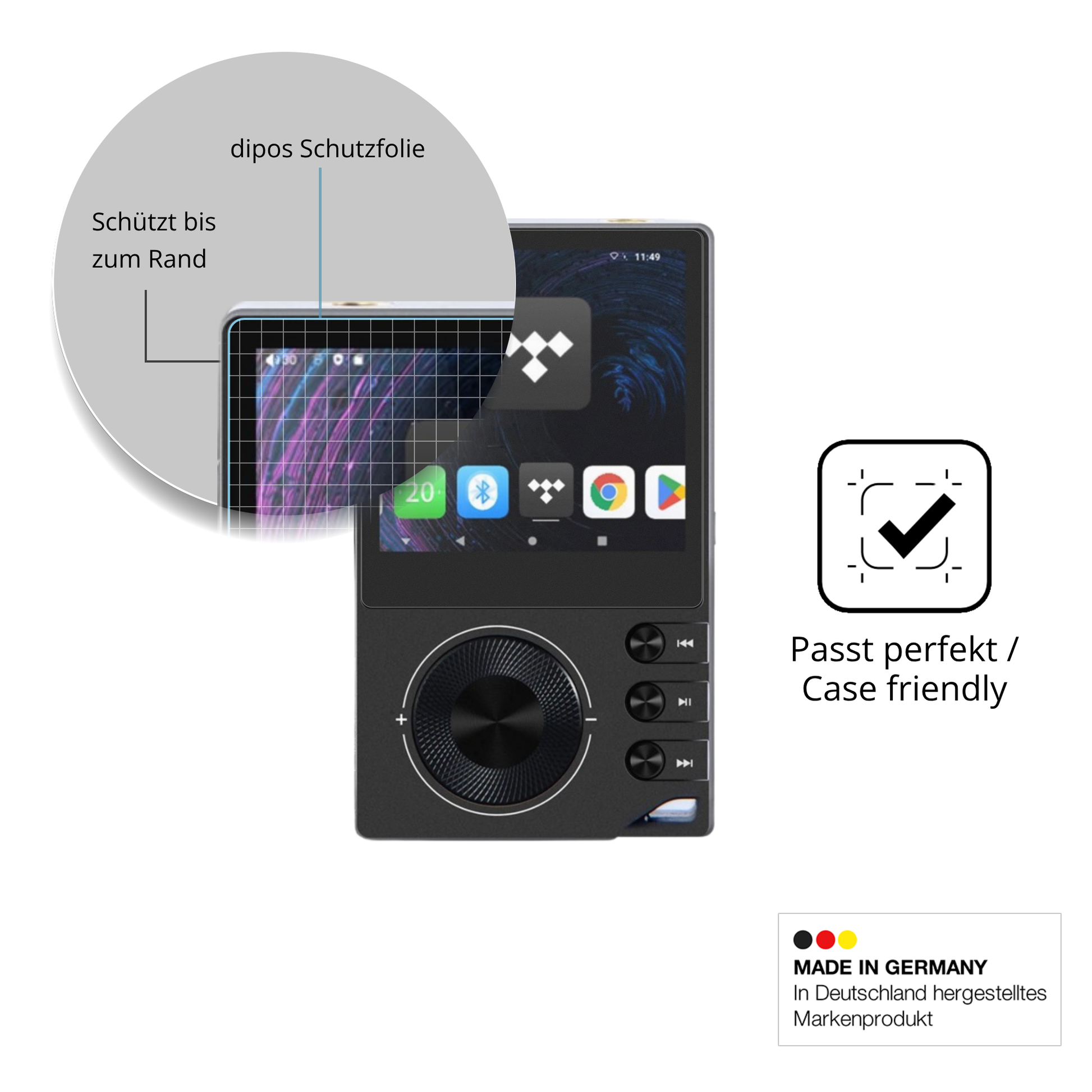 Schutzglasfolie mit optimaler Passform, zur Verwendung mit Hüllen geeignet