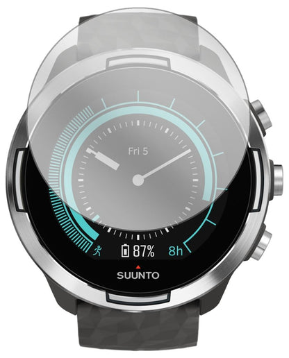 Suunto9 mit aufgebrachter dipos Displayschutzfolie, glasklare Darstellung ohne Einschränkungen