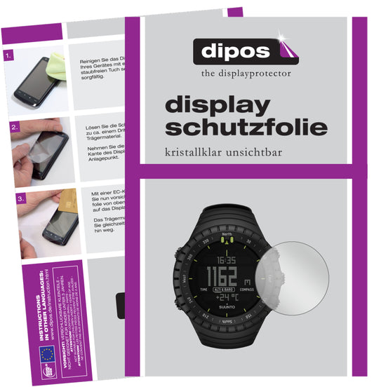 Klare Displayschutzfolie von dipos passend für Suunto Core, präziser Zuschnitt und blasenfrei montiert