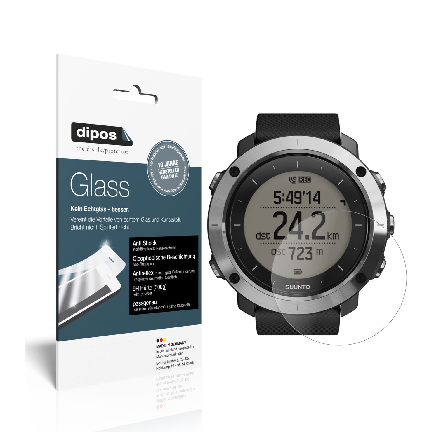 Matte Displayschutzfolie von dipos passend für Suunto Traverse, 9H kratzfest und blasenfrei montiert