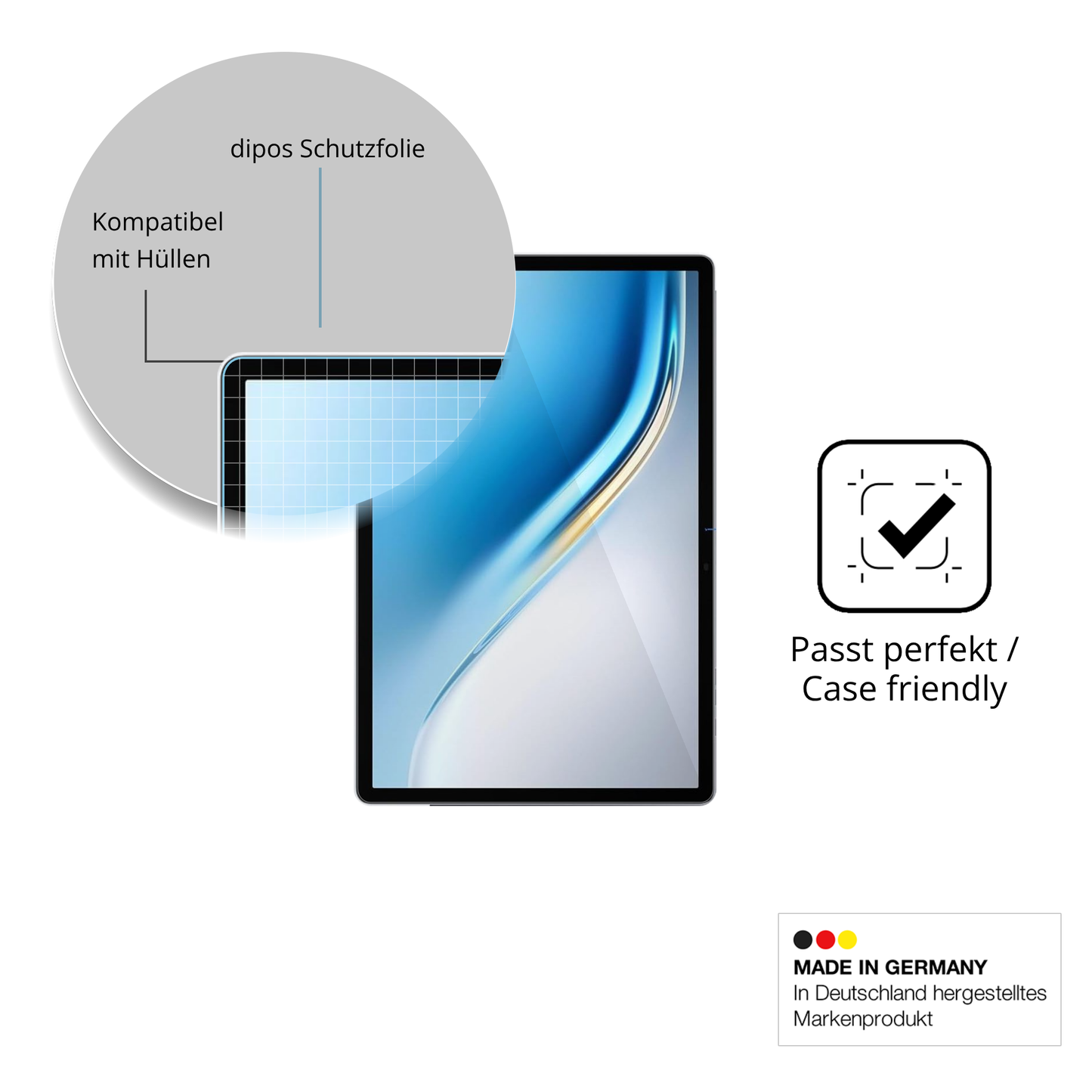 Schutzfolie mit optimaler Passform, zur Verwendung mit Hüllen geeignet