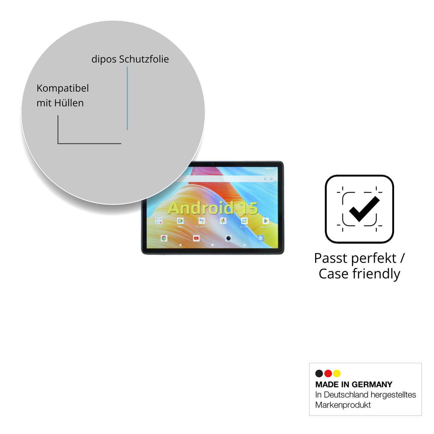 Schutzfolie mit optimaler Passform, zur Verwendung mit Hüllen geeignet