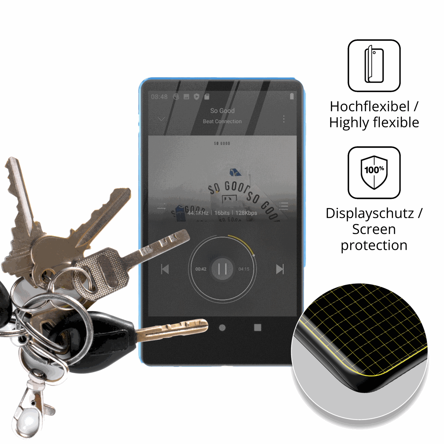dipos Displayschutz für SWOFY M503 Pro MP3-Player, mit Blickschutzfilter und perfekter Passform auch für die Rundungen