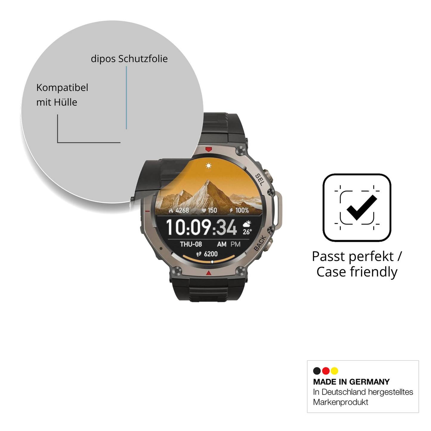 Schutzfolie mit optimaler Passform, zur Verwendung mit Hüllen geeignet