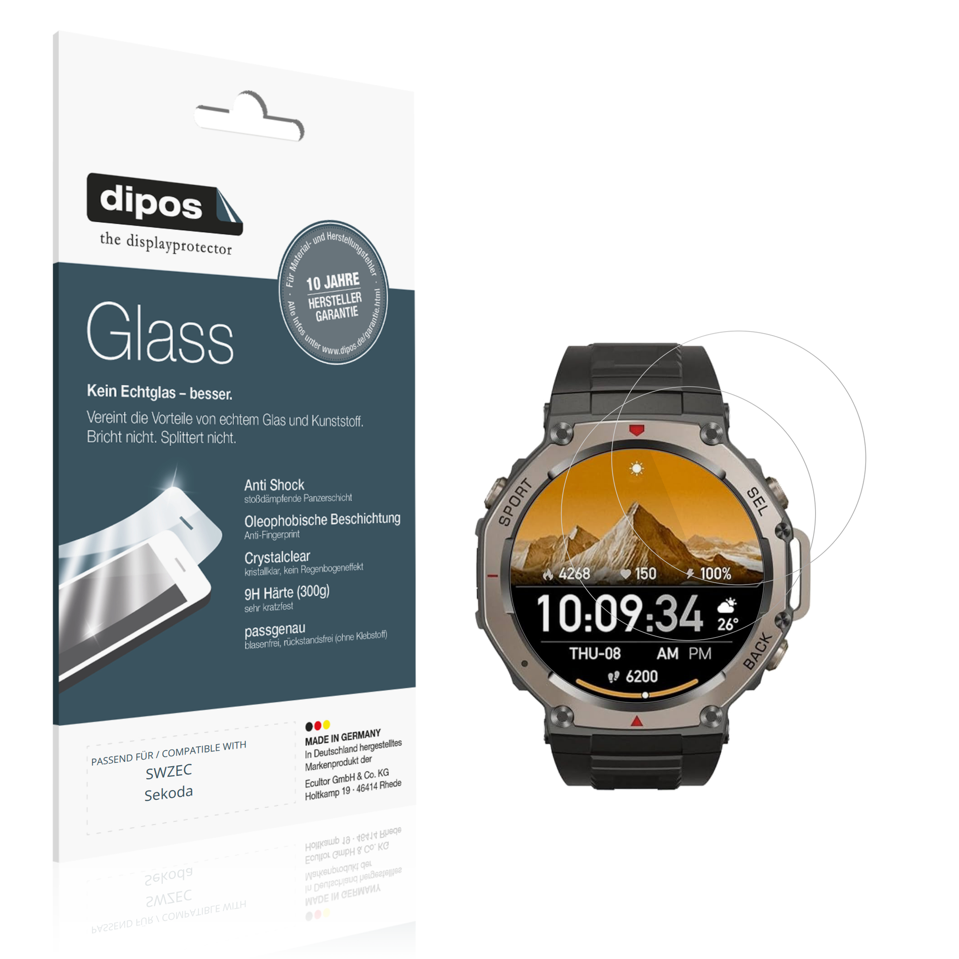 Klare Displayschutzfolie von dipos passend für SWZEC Sekoda, 9H kratzfest und blasenfrei montiert
