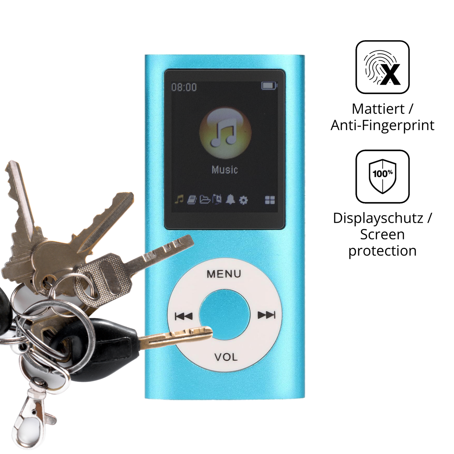 dipos Displayschutz für Sxhlseller MP3-Player, mattierte Oberfläche, Blickschutzfilter und perfekter Passform